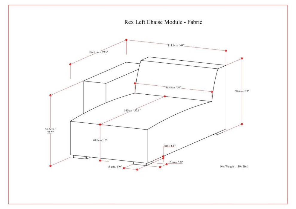 Rex - Left Chaise Sofa Module - Gray