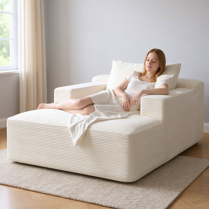 Convertible Chaise Lounge Chair With Wide Armrest & Throw Pillows