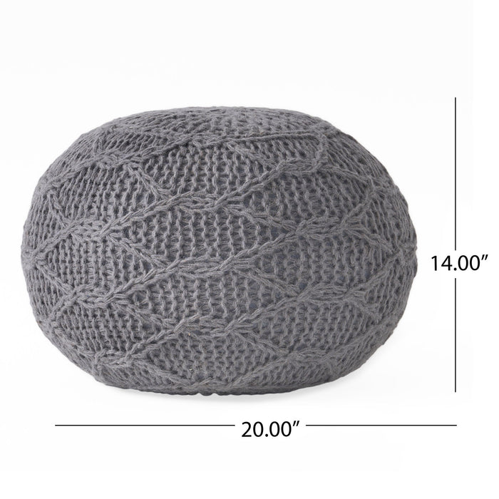 Malibu - Modern Knitted Wool Round Pouf With Handcrafted Design - Charcoal