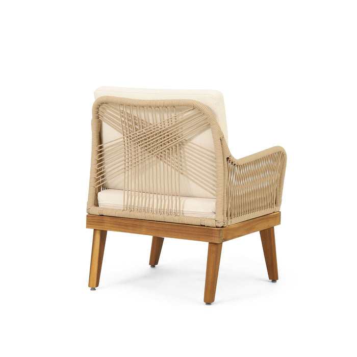 Hueber - Outdoor And Rope 4 Seater Chat Set With Cushions - Teak