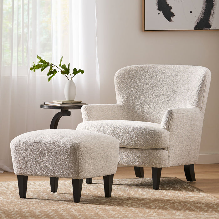 Boucle Fabric Upholstered Living Room Set With Tapered Legs - Cream - Cream