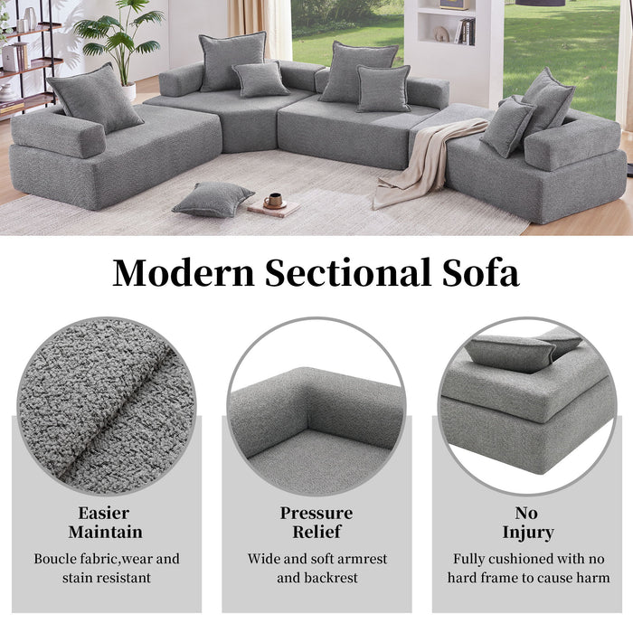 Frame For Oversized Modular U Shaped Sectional, Floor Couch Convertible Compressed Couch Spacious Foam Filled Sofa