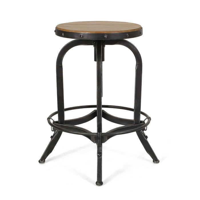 Industrial Firwood Adjustable Height Swivel Barstools (Set of 2) Metal & Wood - Natural / Pewter