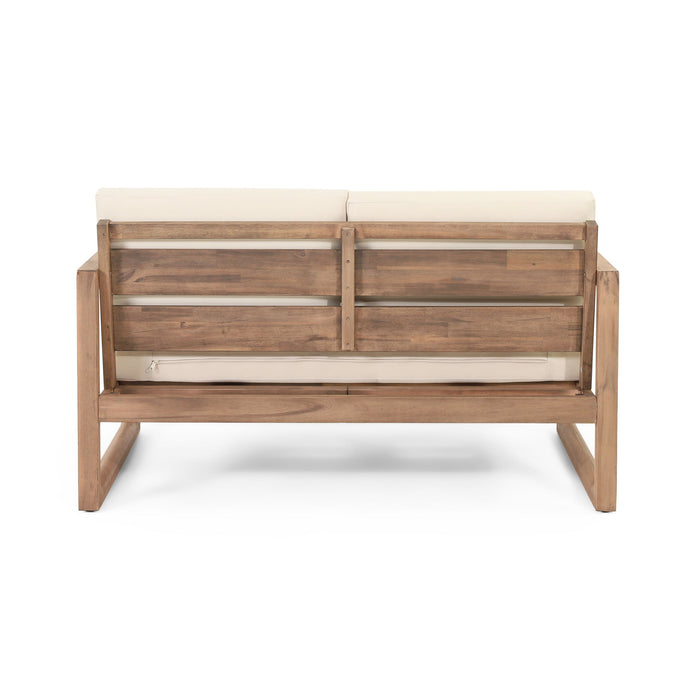 4 Pieces Acacia Wood Patio Furniture Set, Outdoor Furniture With Coffee Table, Patio Conversation Set Deep Seating With Soft Cushion, Porch Chairs For Backyard Porch Balcony - Brown Wash / Beige