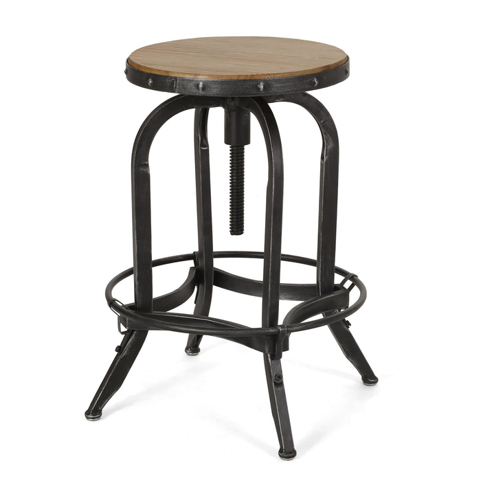 Industrial Firwood Adjustable Height Swivel Barstools (Set of 2) Metal & Wood - Natural / Pewter