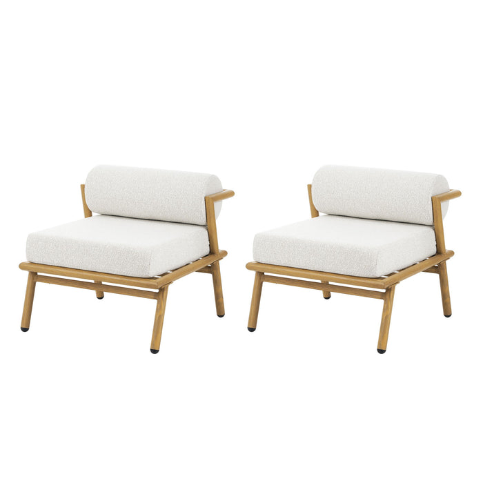 La Fiora - Outdoor Patio Iron Club Chair (Set of 2) - Off White / Teak