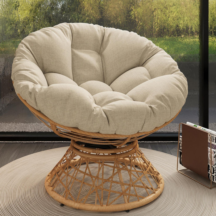 Ergonomic Wicker Chair With Cloud Thick Density Cushion, 3 Proof Cover High Capacity Iron Frame Fluid 360° Swivel