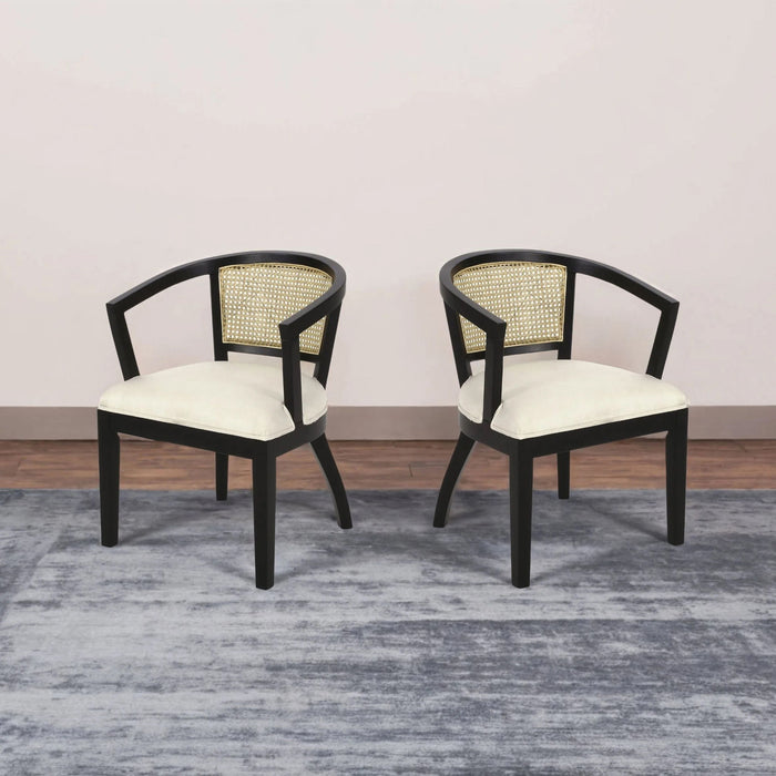 Elegant Dining Chair With Cane Web Backrests And Upholstery