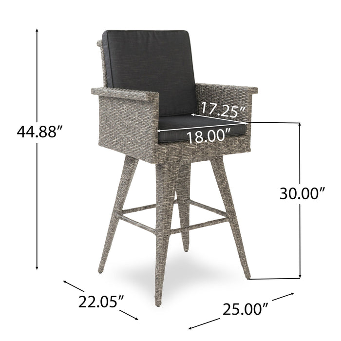 Outdoor Rattan Swivel Barstool With Water Resistant Cushion - Mixed Black / Dark Gray