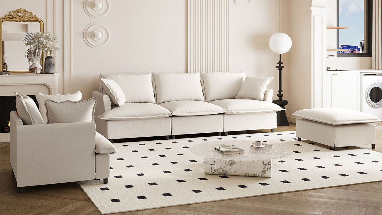 Living Room Set Modular Sectional Couch, Upholstered Sofa & Armchair & Movable Ottoman