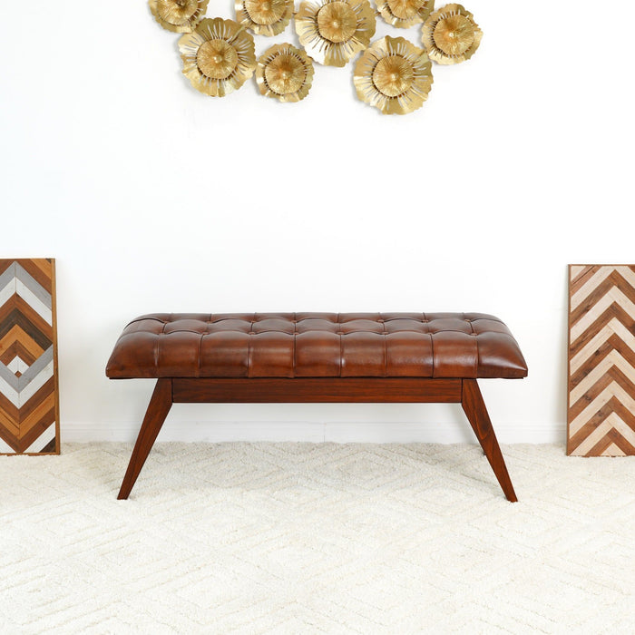 Maja - Mid-Century Modern Leather Bench - Cognac / Dark Brown