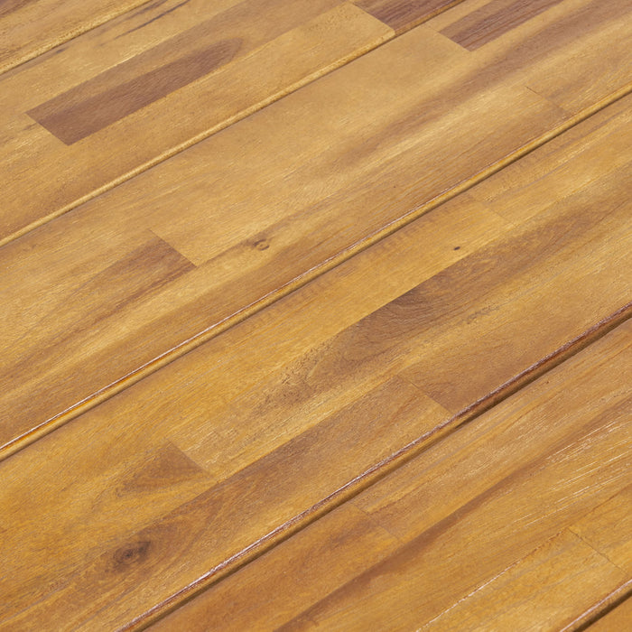 Outdoor Dining Set Acacia Wood Table With 6 Rattan Iron Chairs - Black / Natural / Gray