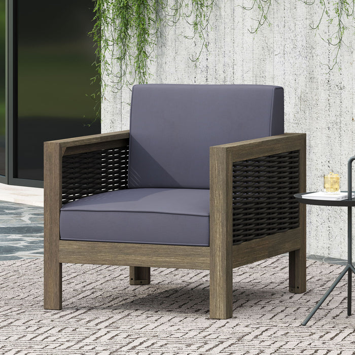 Outdoor Acacia Wood Club Chair With Wicker Accents