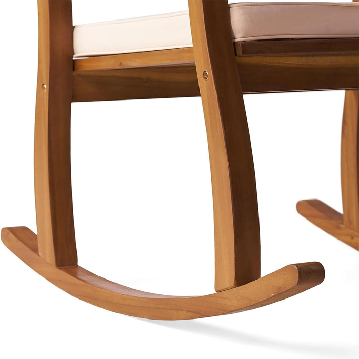 Acacia Wood Outdoor Patio Rocking Chair With Cushion (Set of 2) - Natural / Cream