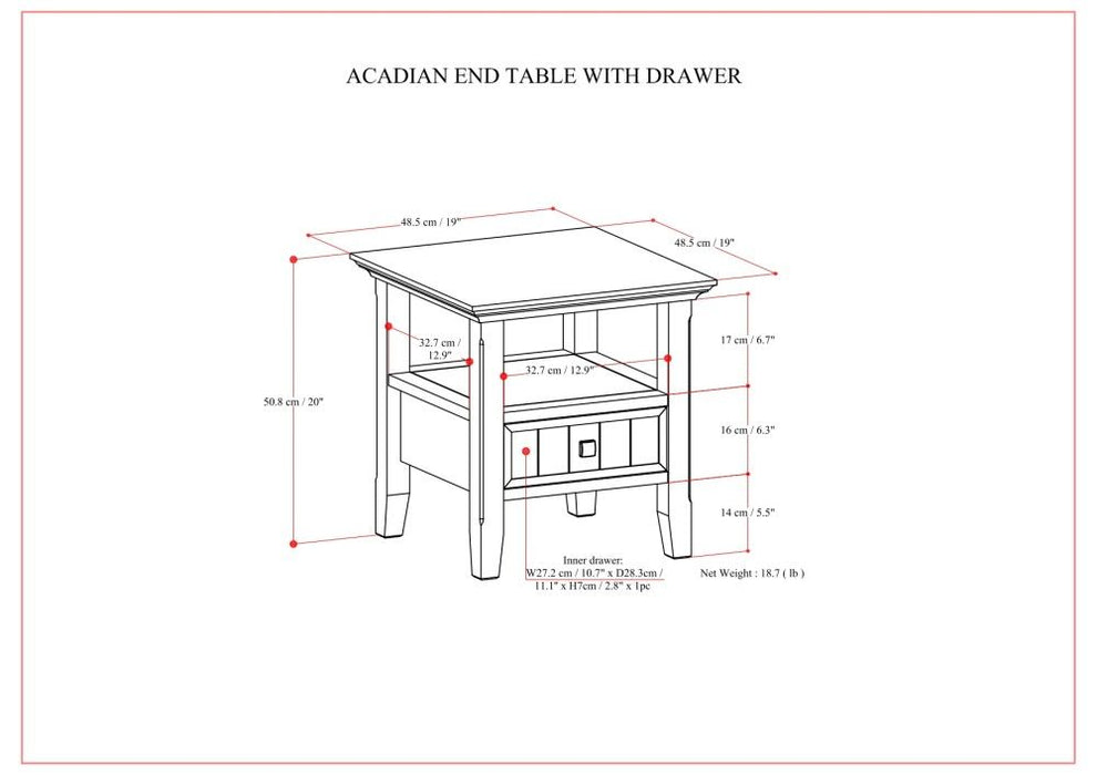 Acadian - End Table With Drawer - Brown