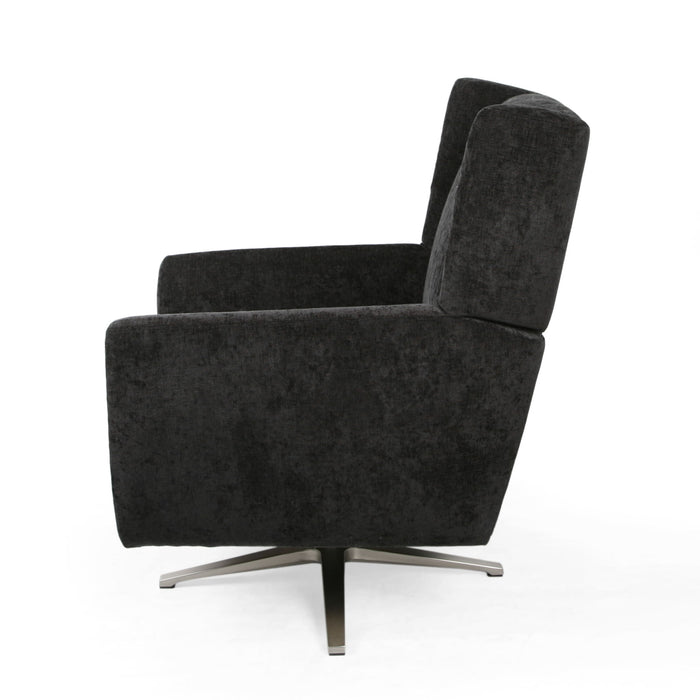 Contemporary Swivel Chair With Wingback Design - Black