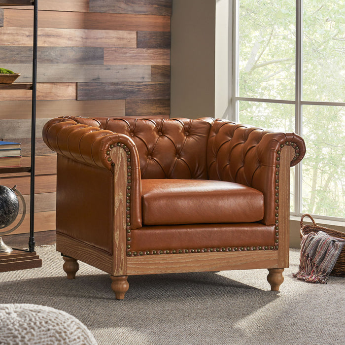 Luminex - Tufted Upholstered Club Chair With Nailhead Accents And Scrolled Tuxedo Arms
