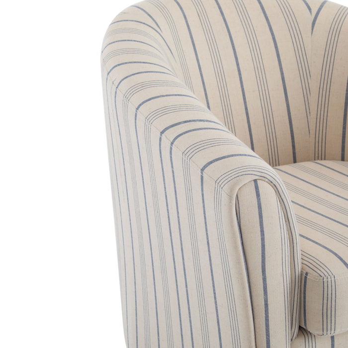 Modern Barrel Fabric Striped Barrel Chair With Channel Stitching - Beige / Blue Stripe