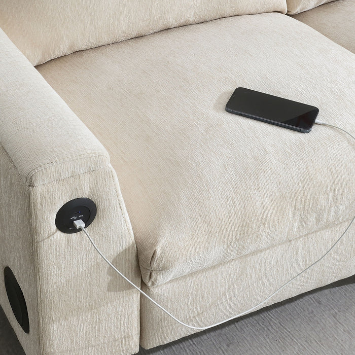 Sectional With Bluetooth Speaker Comfy Cloud Couch Set With Drop Down Table Cup Holders, USB Charger Storage Armrest Wide Seat Sofa
