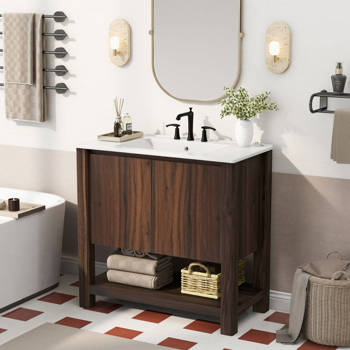 Modern Bathroom Vanity With Rectangle Ceramic Sink, Soft Closing Doors