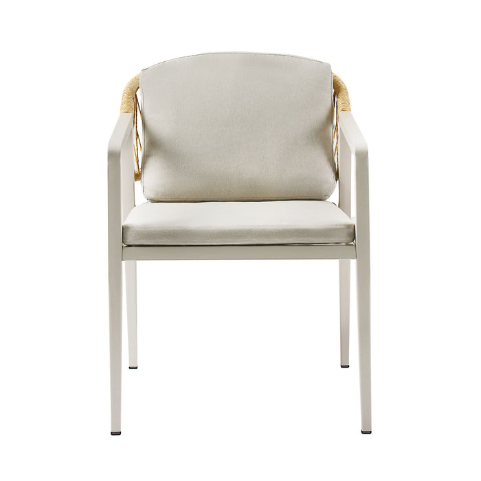 Outdoor Dining Set Acacia Wood Table With 6 Rattan Iron Chairs - Black / Natural / Gray