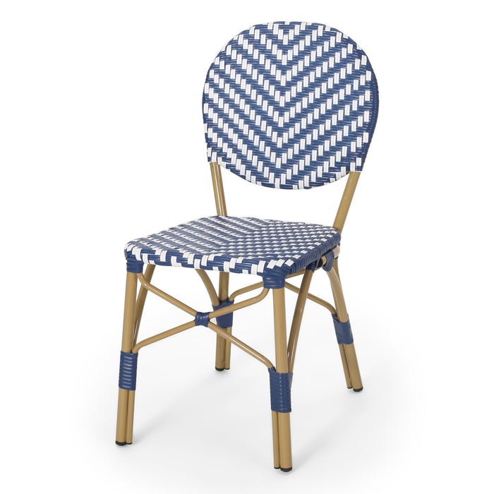Outdoor Rattan And Aluminum French Armless Bistro Chairs Set - Navy Blue