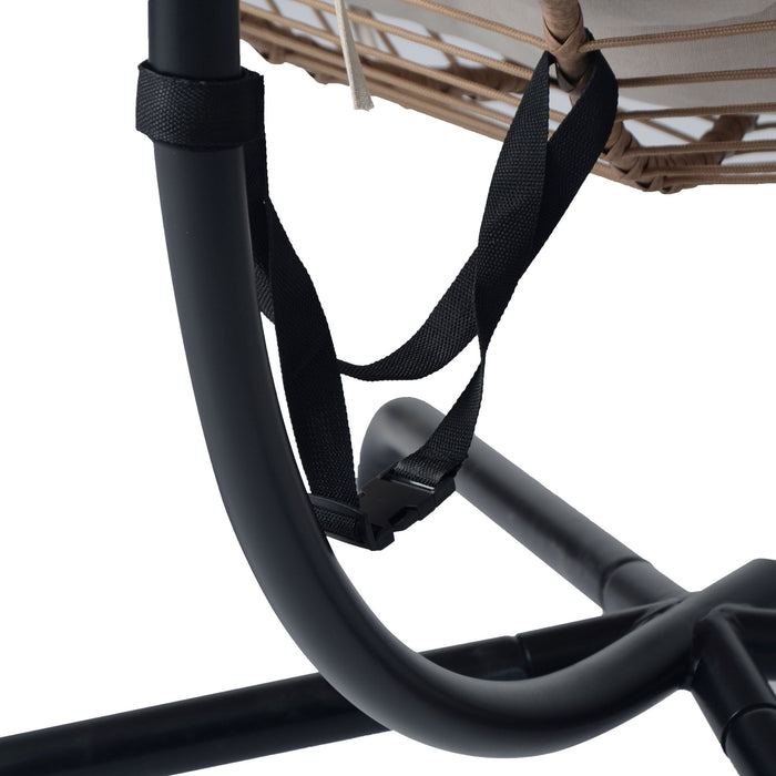 Sora - Outdoor Patio Wicker Hanging Chair With Stand - Beige / Brown