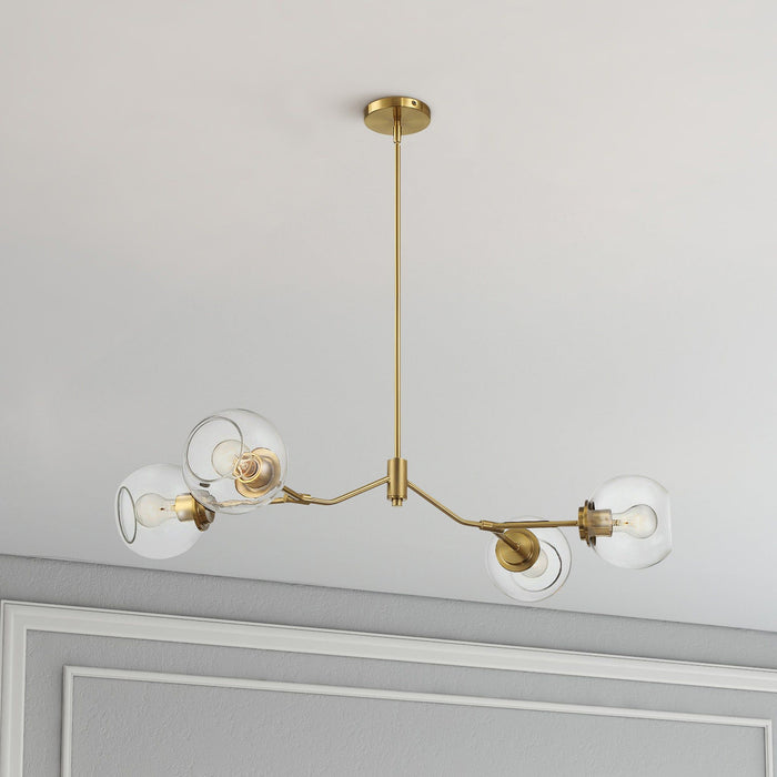 Jewel - 4 Lights Modern Farmhouse Chandelier Ceiling Hanging Light Fixture - Clear / Gold
