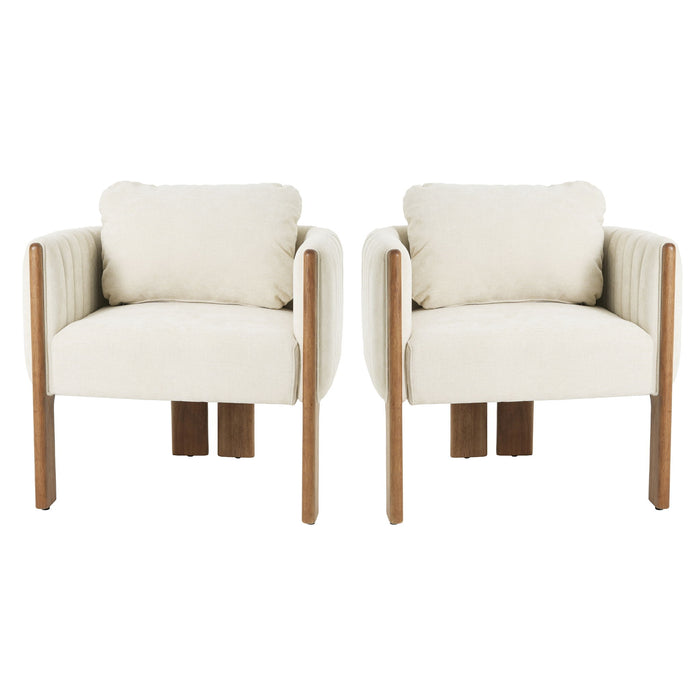 Upholstered Dining Chair With Vertical Channel Tufting (Set of 2) - Beige / Walnut