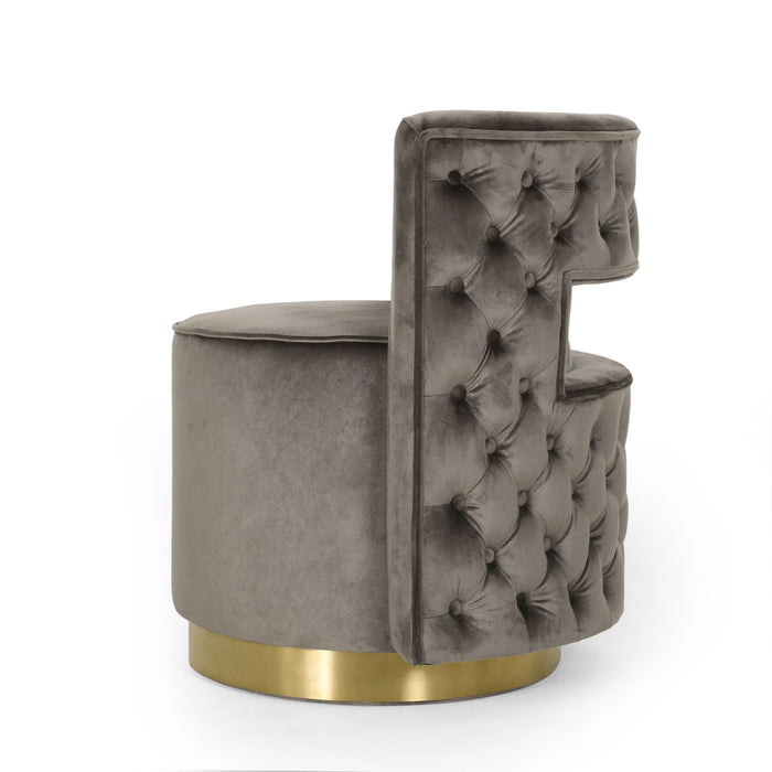 Modern Glam Swivel Arm Chair With Velvet Upholstery And Copper Base - Gray