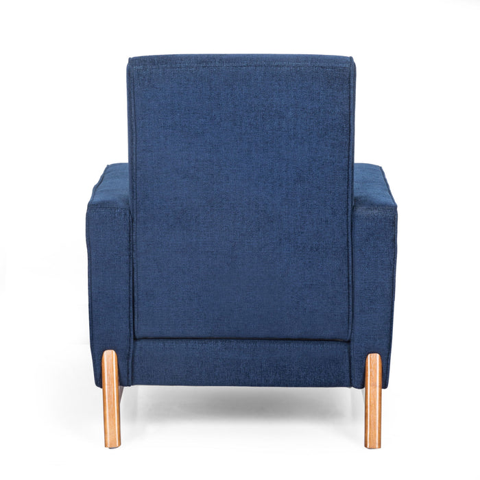 Mid Century Modern Club Chair With Upholstery And Rubberwood Legs - Navy Blue