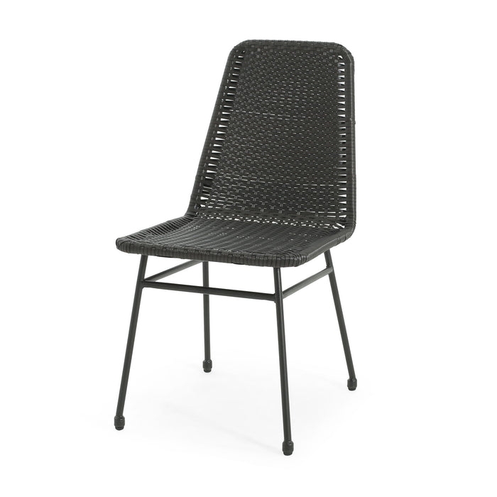 Outdoor Dining Chairs (Set of 2), Rattan Backrest And Cushions, Iron Frame - Dark Brown