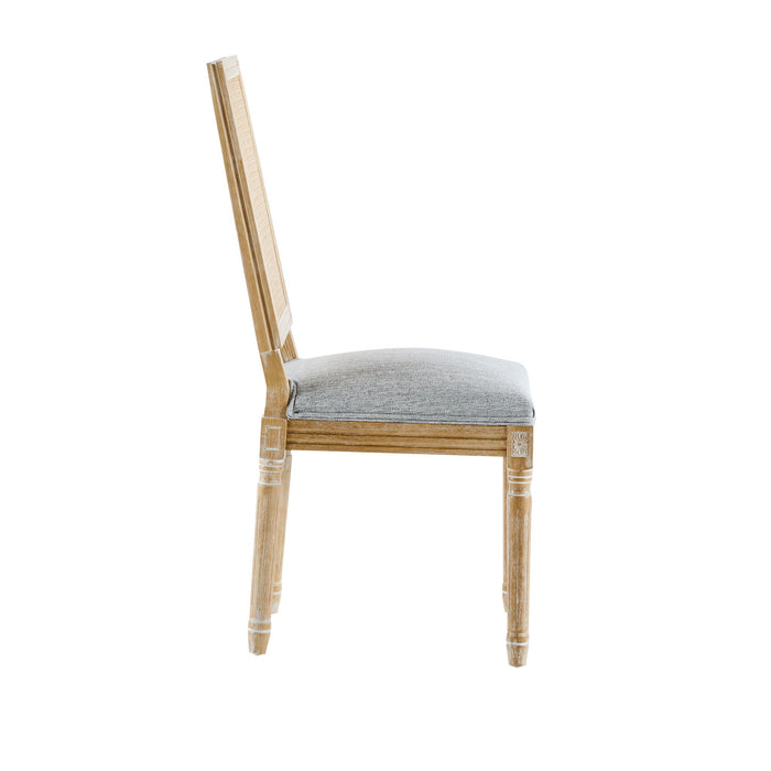French Country Dining Chair With Rectangular Cane Backrest And Smooth Upholstered Seating