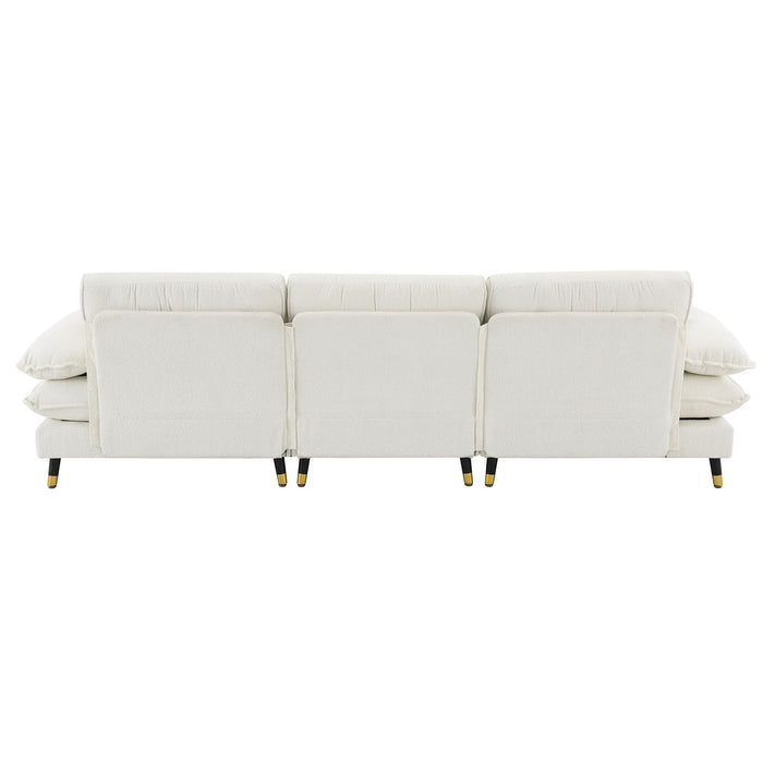 L Shaped Convertible Sectional Sofa 4 Seat Tufted Couch Set With Two Tone Adjust Legs Cloud Movable Ottoman