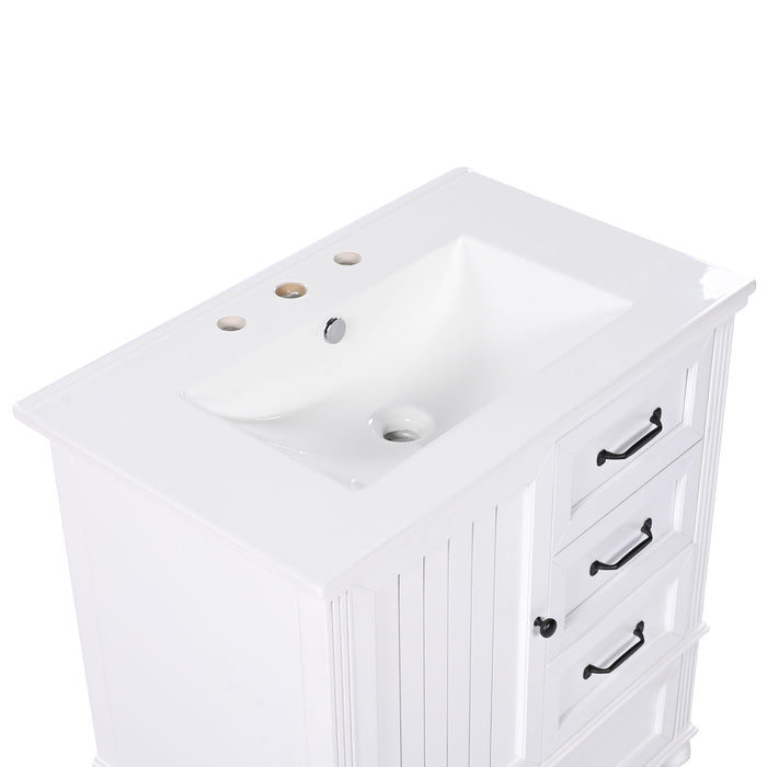 30" Bathroom Vanity With Sink, 3 Drawers, Adjustable Feet