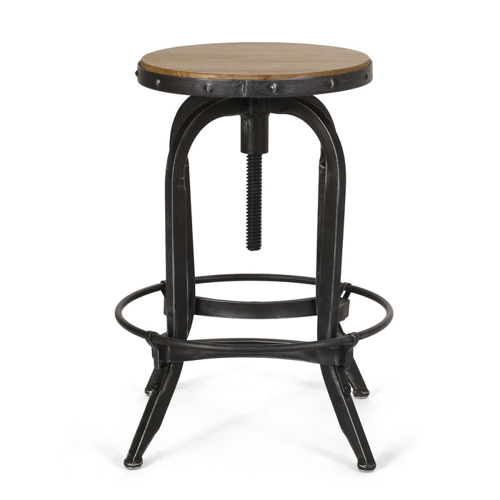 Industrial Firwood Adjustable Height Swivel Barstools (Set of 2) Metal & Wood - Natural / Pewter