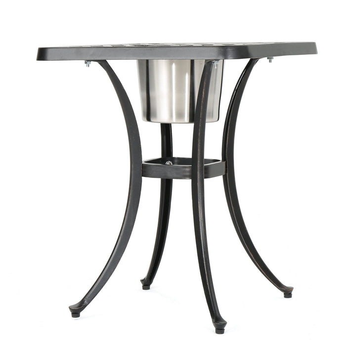 Outdoor Cast Aluminum Bistro Table With Ice Bucket - Black Copper