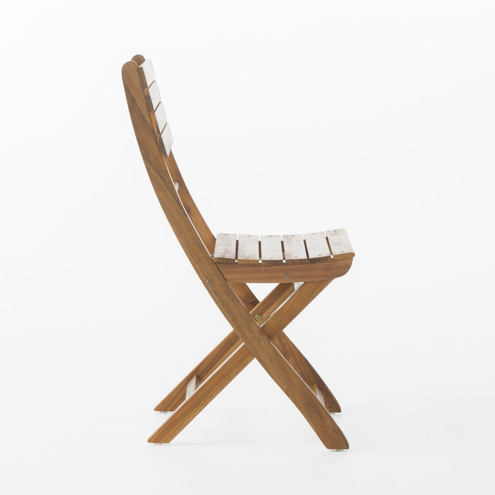 Outdoor Foldable Wood Dining Chair With Slat Design (Set of 2)