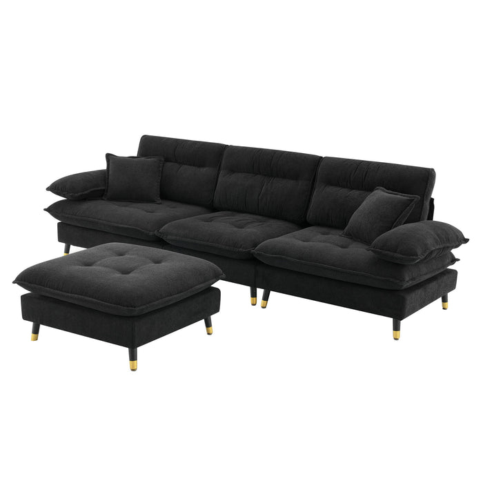L Shaped Convertible Sectional Sofa 4 Seat Tufted Couch Set With Two Tone Adjust Legs Cloud Movable Ottoman