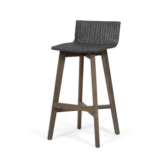 Equinox - Outdoor Barstool With Rattan Wicker Top And X Stretcher Frame (Set of 2)
