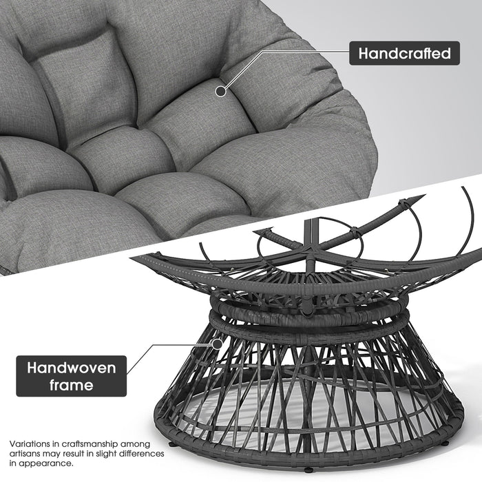Ergonomic Wicker Chair With Cloud Thick Density Cushion, 3 Proof Cover High Capacity Iron Frame Fluid 360° Swivel