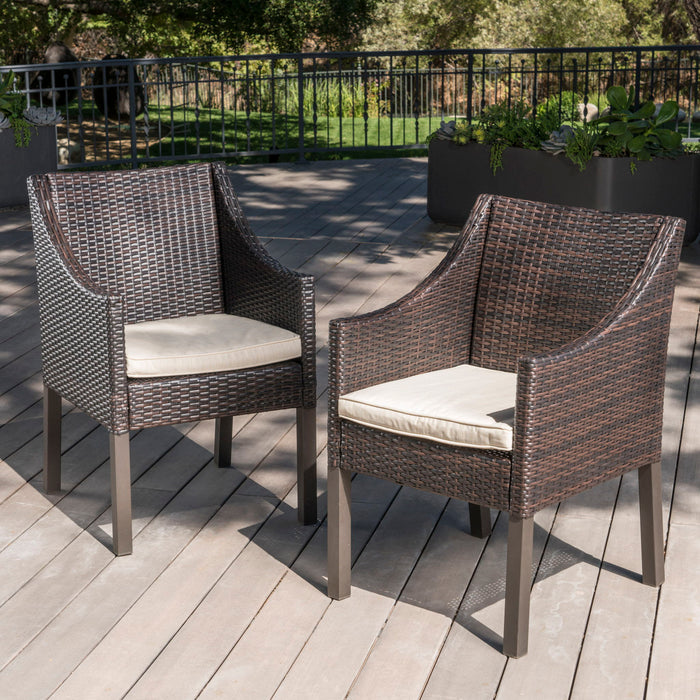 Outdoor Rattan Dining Chair With Straight Legs And Sloped Arms (Sey of 2)