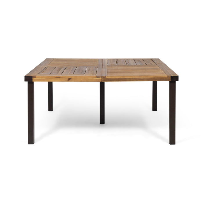 Lankershim - Modern Industrial Dining Table With Acacia Wood Slat Design - Teak