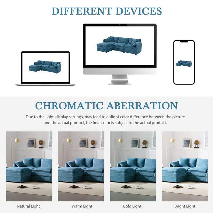 Modular Sectional With Deep And Wide Seat, Cloud Couch Set With Double Cushions Sofa With Movable Ottoman