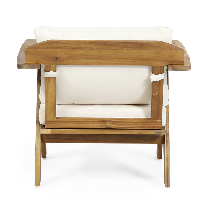 Outdoor Acacia Wood Club Chairs With Cushions (Set of 2) - Teak / Beige