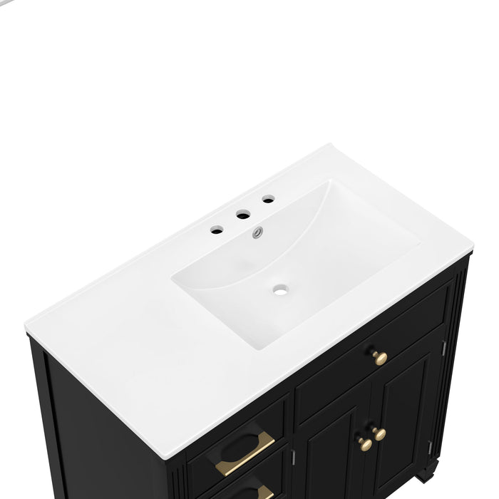 Modern Bathroom Vanity With Ceramic Sink, Freestanding, One Tip Out Drawer, 3 Side Drawers, Adjustable Shelf
