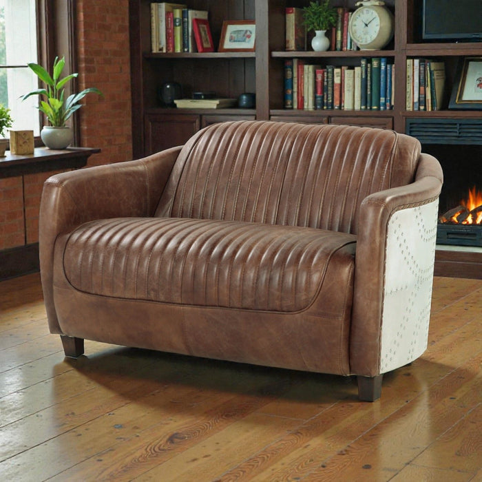 Brancaster - Grain Leather Loveseat - Brown