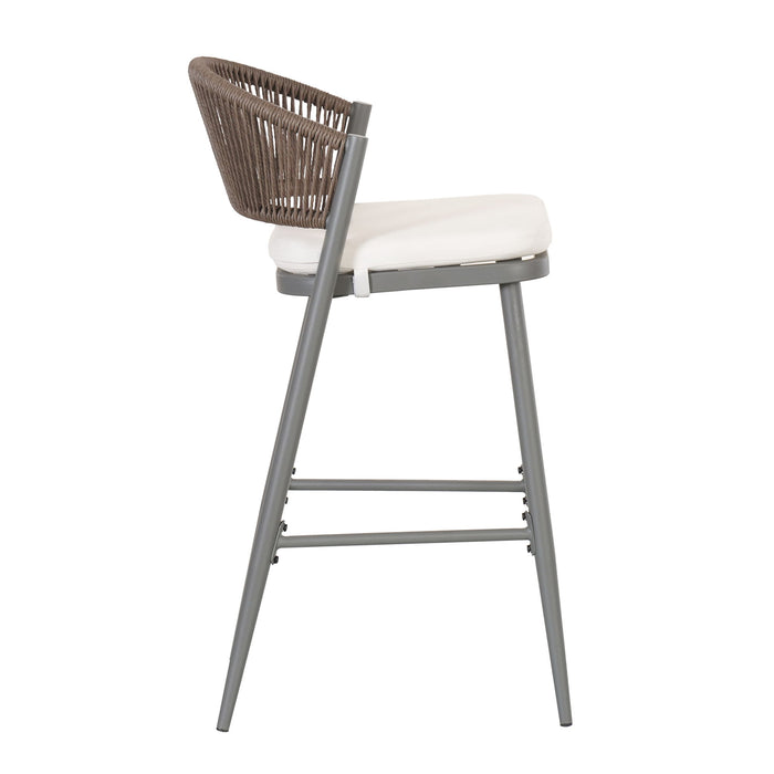 Outdoor Bar Height Metal Frame Counter Stools With Scallop Shaped Backrest & Water Resistant Cushions