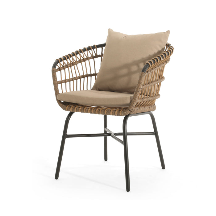 Contemporary Outdoor Patio Chairs With Cushions (Set of 2) - Beige / Black