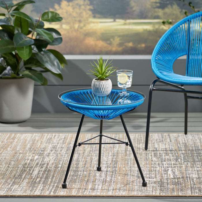 Nusa - Modern Rattan Side Table With Tempered Glass Top